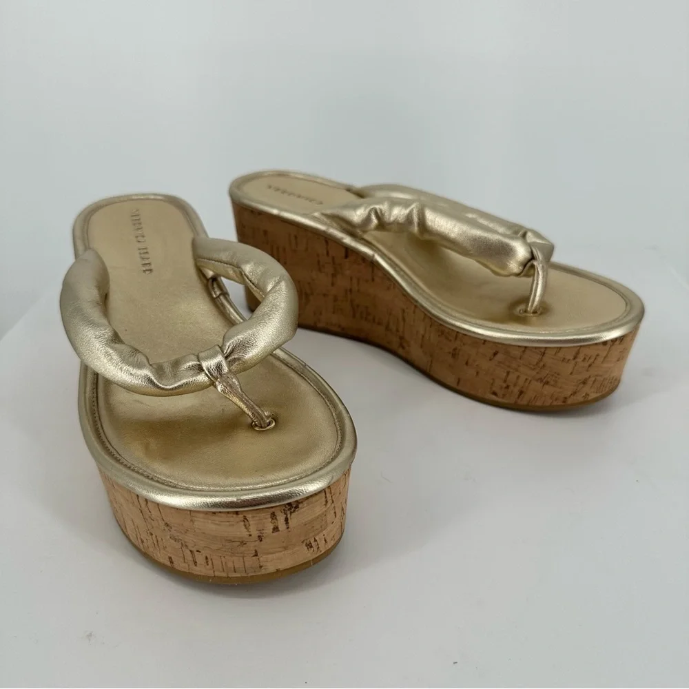 Veronica Beard Gabby Platform in Metallic Gold Leather size 8 Wedges Sandals